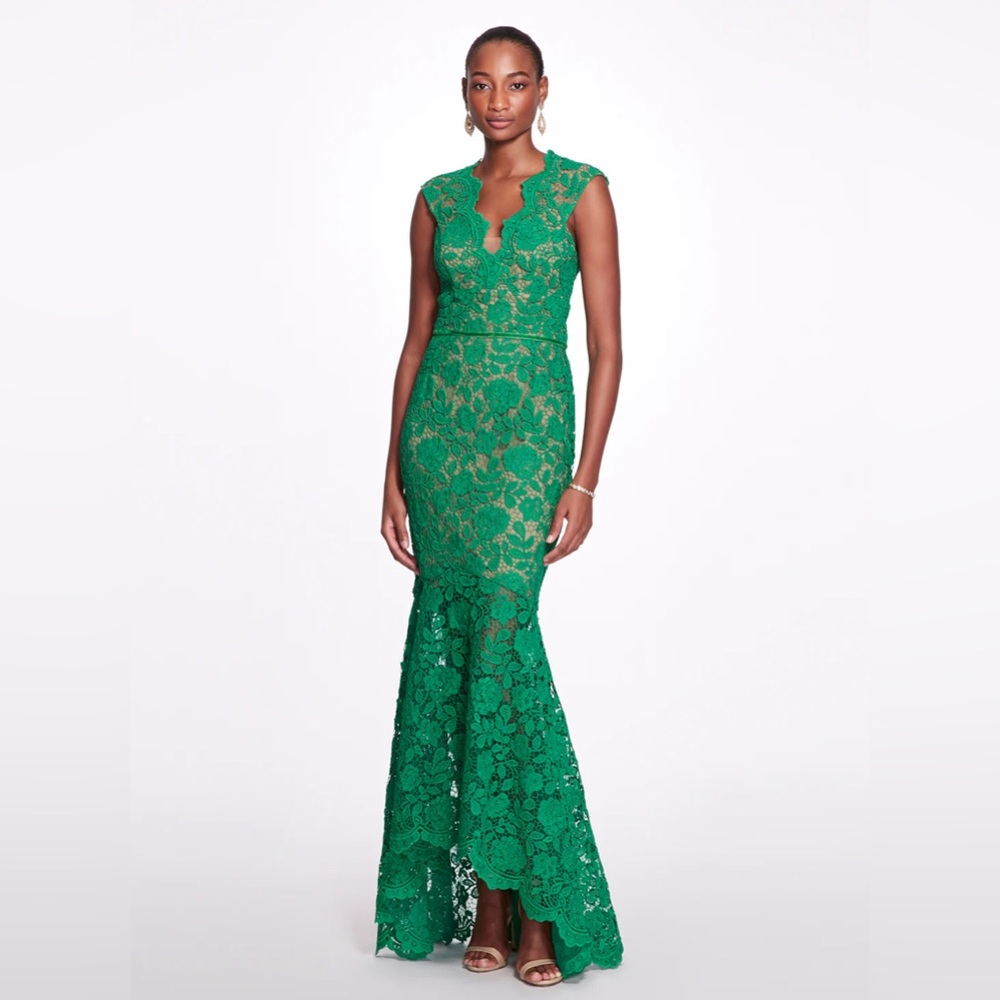 MARCHESSA NOTTE***Elegant Green Guipure Lace Evening Gown***US 6***$1095